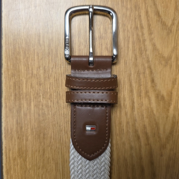 Tommy Hilfiger Mens White Woven Stretch Belt Leather Trim Size Large (38 To 40) - Picture 2 of 8